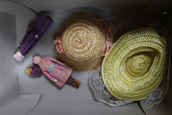 An Armand Marseille bisque headed doll, a peddler doll and sundry dolls house miniatures